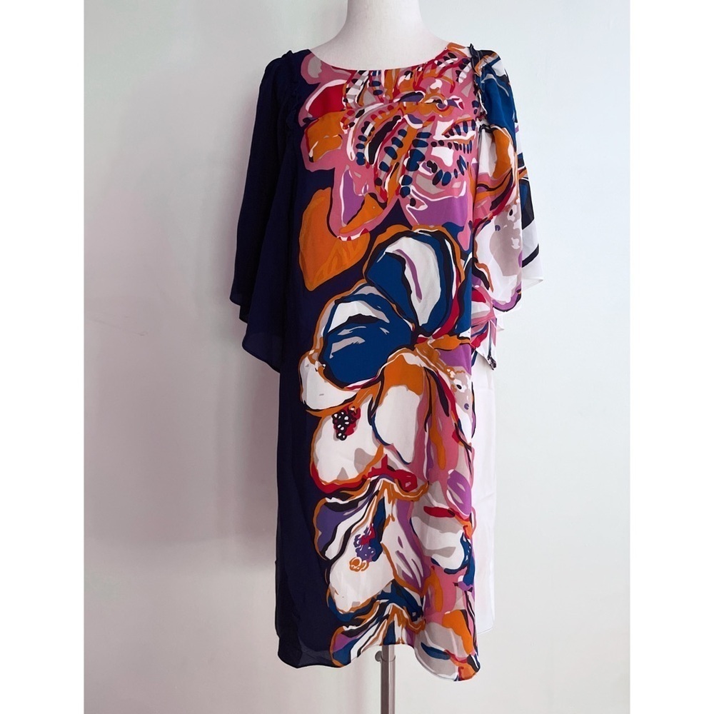 EUC Anthropologie Maeve Floral Vero Flutter Sleeves Silk Shift Dress Small​​​​​ - Picture 2 of 10